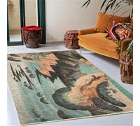 Softlyle Tapis Salon 70x140cm Tapis Lavable Antidérapant Poils Ras Doux pour Salle à Manger Couloir Chambre et Cuisine Vert Abstrait Traditionnel