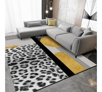 Softlyle Tapis Salon 80 x 120 cm Tapis Lavable Antidérapant Poils Ras Doux pour Salle à Manger Couloir Chambre et Cuisine Imprimé léopard Abstrait Moderne Jaune et Noir