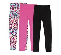 SOFTMILK Lot de 3 leggings pour fille - Doux comme un nuage, longueur cheville, taille haute, extensibles et moulants, pour enfants, entraînement, course à pied, sport, Noir, rose et léopard, 9-10 Ans