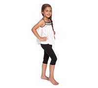 SOFTSAIL Leggings Filles Collants 3/4 Shorts Capri en Coton Sport Danse Gymnastique Respirants Confortables Extensibles Noir 10 Ans