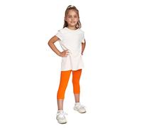 SOFTSAIL Leggings Filles Collants 3/4 Shorts Capri en Coton Sport Danse Gymnastique Respirants Confortables Extensibles Orange 11 Ans