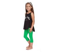 SOFTSAIL Leggings Filles Collants 3/4 Shorts Capri en Coton Sport Danse Gymnastique Respirants Confortables Extensibles Vert 11 Ans