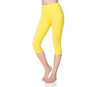 SOFTSAIL Leggings Longs pour Femmes en Coton Sport Taille Haute Leggings en Coton pour Femmes Loisirs Détente Pantalons Confortables pour Femmes pour l'Été, Jaune 42