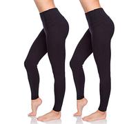 SOFTSAIL Leggings taille haute avec contrôle du ventre pour femme, élastique, en coton stretch, pantalon de sport LWP, Noir (2 pièces), 44
