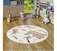 Pergamon Tapis pour Enfants Doux Chambre d'enfant Softstar Kids Tapis pour Enfants Dinosaures Rigolos Multicolore Rond en 3 Tailles