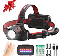 Sogdeco Lampe Frontale LED Ultra Puissante, 3000 Lumens 11 Modes Lampe Frontale, 7800mAh Lampe Frontale Rechargeable avec Capteur et Voyant Rouge, 90 ° Réglable pour Pêche,Camping,Running