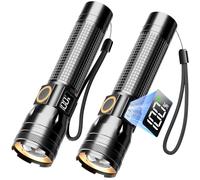 Sogdeco Lot de 2 lampes de poche LED rechargeables, 3000 lumens, super lumineuses, mise au point réglable, 5 modes d'éclairage, batterie longue durée de vie de 2000 mAh, étanche, petite lampe de poche