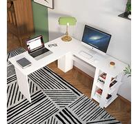soges Bureau d'angle Blanc Postes de Travail Bureau Informatique en L Bureau Gaming Table d'Ordinateur avec Étagères pour Études Travail, Gaming,130 x 130 x 74CM