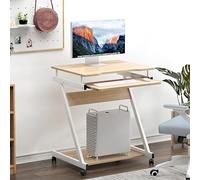 soges Bureau Informatique avec roulettes Bureau Mobile Table Roulante Table d’Ordinateur avec Plateau Clavier Coulissant pour Maison et Bureau Érable Blanc