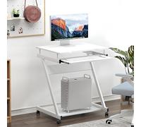 soges Bureau Informatique avec roulettes Bureau Mobile Table Roulante Table d’Ordinateur avec Plateau Clavier Coulissant pour Maison et Bureau Blanc