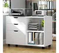 soges Caisson de Bureau à Roulettes Caisson de Rangement Rangement de Dossiers pour Dossier Verrouillable 3 Tiroirs Mobile à Tiroirs, Blanc 79,5 x 40 x 62,5 cm