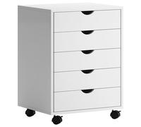 soges Classeur Vertical 5 Tiroirs avec Roulettes - Meuble de Rangement Mobile sous Bureau - Cabinet à Tiroirs pour Bureau Domicile - Blanc