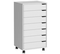 soges Classeur Vertical 7 Tiroirs avec Roulettes - Meuble de Bureau Mobile avec Poignées - Rangement à Tiroirs pour Bureau Domicile - Blanc