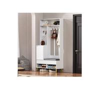 Soges Ensemble de garde-robe,armoire murale avec banc à chaussures,4 patères,deux tiroirs et 1 porte,100 x 35x 180 cm,blanc