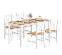 soges Ensemble Table à Manger et 4 Chaise Table de Salle à Manger avec Chaises en Bois pour Cusine, Salle de Manger en Bois Massif de Pin