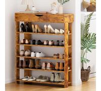 soges Étagère de Chaussures en Bois, Étagère de Rangement pour Chaussures, Meubles pour Chaussures, Range-Chaussures avec Compartiment de Stockage Rétro