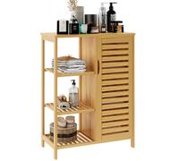 soges Étagères de Rangement Meuble à 4 Niveaux avec Armoire de Rangement en Bambou sur Pied pour Salle de Bain, Salon