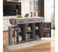 soges îlot de Cuisine Mobile avec Plateau Pliable, roulettes et Pieds Interchangeables, Chariot de Cuisine Meuble de Rangement pour Salle à Manger et Cuisine, 139 x 46 (71) x 91,5 cm Gris