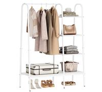 soges Portant à Vêtements Penderie Garde-robes Porte-manteau en Métal avec Étagères de Rangement et Barre de Suspension Blanc