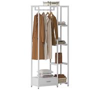 soges Portant à Vêtements Penderie Garde-robes Porte-manteau en Métal avec Étagères de Rangement Tiroir et Barre de Suspension 80 x 34 x 180 cm