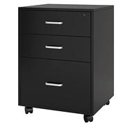 soges Rangement de Dossiers Caisson de Rangement Caisson de Bureau à roulettes pour Dossier Verrouillable 3 Tiroirs Mobile à Tiroirs Rértro