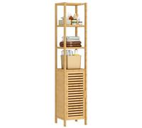 sogesfurniture Armoire de salle de bain, haute, en bambou, avec 4 étagères et porte à lamelles, armoire de rangement pour salle de bain, salon, cuisine, 34 x 33 x 170 cm