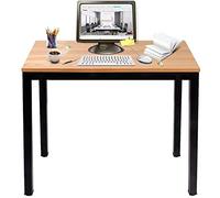 sogesfurniture Bureau Compact pour Ordinateur 80x40cm, Table de Bureau Table de Travail PC Table en Bois et Acier, Table d’étude Table à Manger pour Petits Espaces, Teck & Noir BHEU-AC3BB-8040