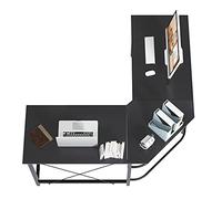 sogesfurniture Bureau d'angle avec Rangement Bureau Informatique/Gaming/PC en L en Bois Grand (150+150)*55 * 76 cm Poste de Travail Noir