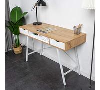 sogesfurniture Bureau d'ordinateur Table de Bureau Informatique en Bois et Acier Design Scandinave Table d'ordinateur Portable Travail PC avec Rangement 2 Tiroirs 1 Compartiment 120 x 48 x 76 cm