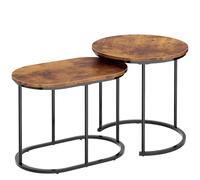 sogesfurniture Lot de 2 tables basses, tables d'appoint, table basse, table d'appoint avec motif marbre, cadre en métal doré pour salon, balcon, marron vintage