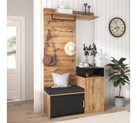 sogesfurniture Lot de 4 porte-manteaux avec miroir, armoire à chaussures, garde-robe murale avec étagère supérieure, tringle à vêtements, banc pour couloir et entrée, perçage mural nécessaire