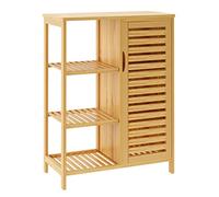 sogesfurniture Meuble de Rangement en Bambou, Armoire de Salle de Bain avec 3 Étagères et 1 Portes à Persiennes, pour Salle à Manger, Salon, Cuisine, 66 x 33 x 87 cm