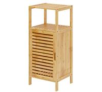 sogesfurniture Meuble de Rangement en Bambou, Armoire de Salle de Bain avec Étagère et 1 Portes à Persiennes, pour Salle à Manger, Salon, Cuisine, 36 x 32.5 x 85 cm