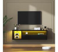 sogesfurniture Meuble TV de 100 cm - Centre de divertissement mural avec lumières - Meuble multimédia moderne avec espace de rangement - Meuble TV LED mural pour le salon - Noir