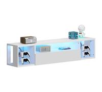 sogesfurniture Meuble TV Flottant Mural avec lumières, étagère Moderne sous TV avec Rangement pour Chambre à Coucher, Salon, Console multimédia Moderne à LED, Blanc 140 cm