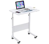 sogesfurniture Table d'appoint Mobile Hauteur réglable - Bureau Portable à roulettes avec rainure pour Tablette, Parfait pour lit et canapé,60cm, Blanc