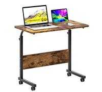 sogesfurniture Table d'appoint Mobile Hauteur réglable - Bureau Portable à roulettes avec rainure pour Tablette, Parfait pour lit et canapé,80cm,Marron Rustique