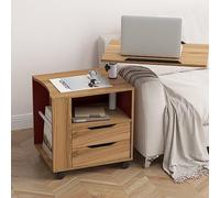 sogesfurniture Table de Chevet, Table de Nuit, Table Roulante de Lit Canapé pour Ordinateur Portable, avec Compartiment Ouvert, 2 Tiroirs, Plateau pivotant, pour Chambre Salon, Chêne