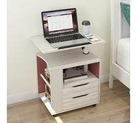 sogesfurniture Table de Chevet, Table de Nuit, Table Roulante de Lit Canapé pour Ordinateur Portable, avec Compartiment Ouvert, 2 Tiroirs, Plateau pivotant, pour Chambre Salon, Érable Blanc