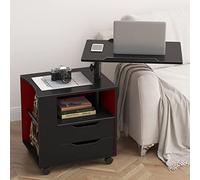 sogesfurniture Table de Chevet, Table de Nuit, Table Roulante de Lit Canapé pour Ordinateur Portable, avec Compartiment Ouvert, 2 Tiroirs, Plateau pivotant, pour Chambre Salon, Noir