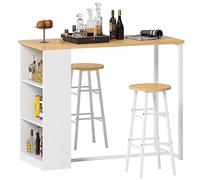 sogesfurniture Table Haute de Bar Table de Bistrot Table à Manger, 120x55x100 cm, avec 2 Tabourets, 3 Étagères de Rangement, Structure en Métal et MDF, pour Cuisine, Salle à Manger, Salon