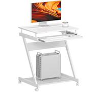 sogesfurniture Table Roulante, Bureau d'ordinateur avec roulettes, Plateau de Clavier et Étagère de Rangement pour Bureau et Domicile, Table d’étude 60x48x73 cm, Blanc