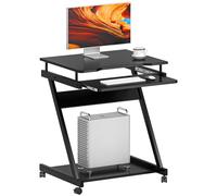 sogesfurniture Table Roulante, Bureau d'ordinateur avec roulettes, Plateau de Clavier et Étagère de Rangement pour Bureau et Domicile, Table d’étude 60x48x73 cm, Noir