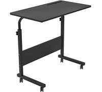 sogesfurniture Table Roulante de Lit Canapé pour Ordinateur Portable Hauteur Réglable, 80 * 40cm Petite Table d'appoint Bout de canapé Mobile avec roulettes et Rainure de Tablette, Noir 05#3-80BK-BH