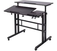 sogesfurniture Table Roulante pour Ordinateur Portable Hauteur Réglable et Plateau Inclinable, 80x60cm Bureau Support Ordinateur Table d'appoint à roulettes pour Bureau Canapé Lit, Noir