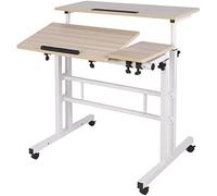 sogesfurniture Table Roulante pour Ordinateur Portable Hauteur Réglable et Plateau Inclinable, 80x60cm Bureau Support Ordinateur Table d'appoint à roulettes pour Bureau Canapé Lit, Érable Blanc