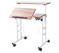 sogesfurniture Table Roulante pour Ordinateur Portable Hauteur Réglable et Plateau Inclinable, 80x60cm Bureau Support Ordinateur Table d'appoint à roulettes pour Bureau Canapé Lit, Chêne