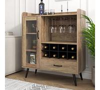 SogesHome Armoire à vin Buffet avec 1 Porte en Verre et tiroir 3 étages avec 8 Cubes de vin Buffet pour Rangement de vin avec Porte-Bouteille pour entrée, Salon, Cuisine