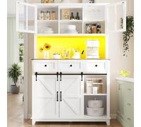 SogesHome Armoire de cuisine avec éclairage LED et étagères réglables, contrôle par application et mode musique, couleurs de lumière variables, armoire haute, vitrine étroite, 105 x 38,4 x 180 cm