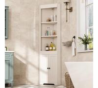 SogesHome Armoire de salle de bain haute avec étagères et porte ouvertes, armoire d'angle peu encombrante, en MDF, protection contre l'humidité, étagères réglables en hauteur, blanc, design moderne